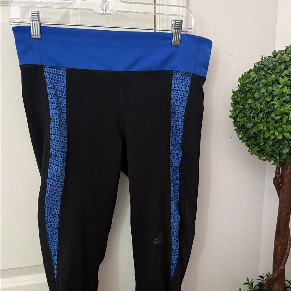 Adidas Black Leggings with indigo Blue Pattern